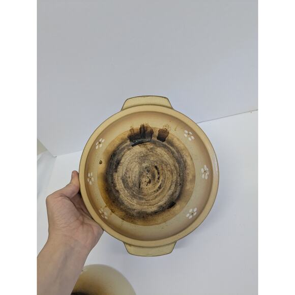 Earthenware cream cooking pot with lid // painted flowers - Picture 5 of 8